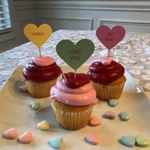 Set of 24 Valentine Heart Cupcake Toppers